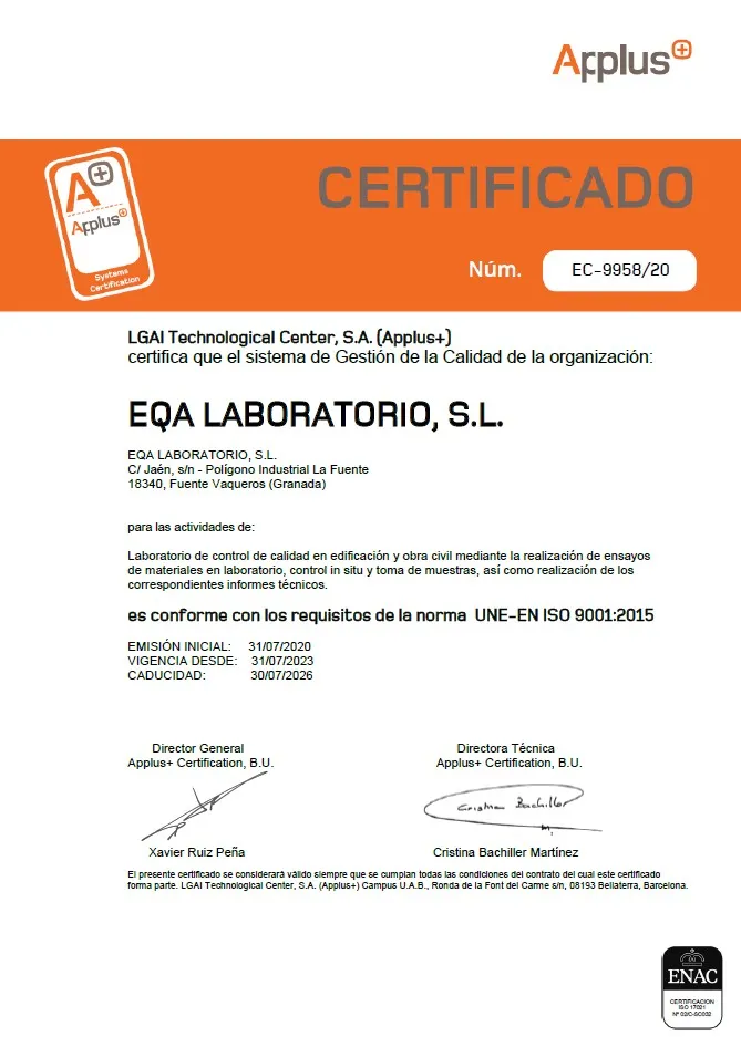 Certificado ISO 9001 EQA Laboratorios