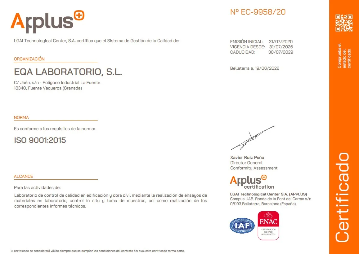 Certificado ISO 9001 EQA Laboratorios